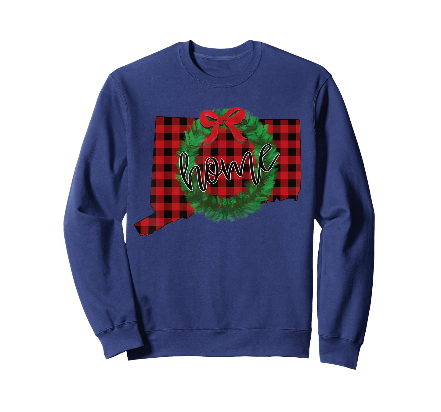 Connecticut Buffalo Plaid Christmas Home Wreath Retro T-Shirt