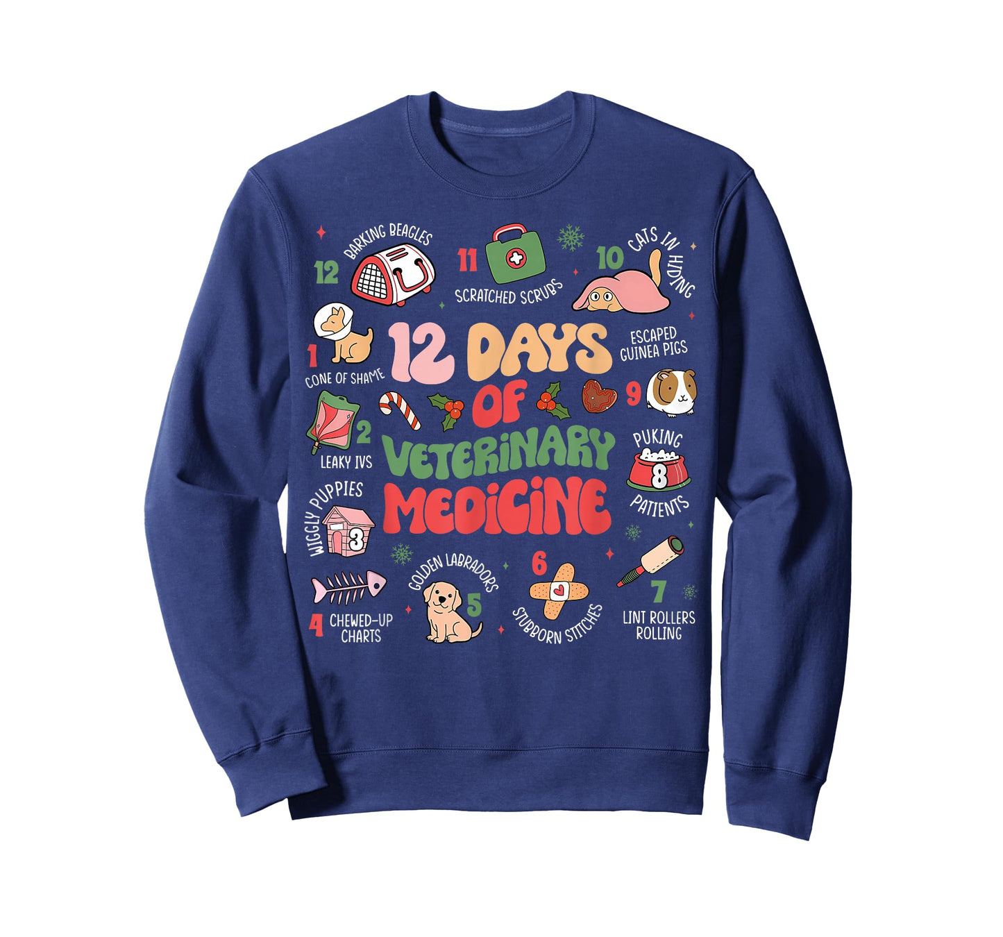 Funny Christmas Vet Tech 12 days of Veterinary Medicine T-Shirt