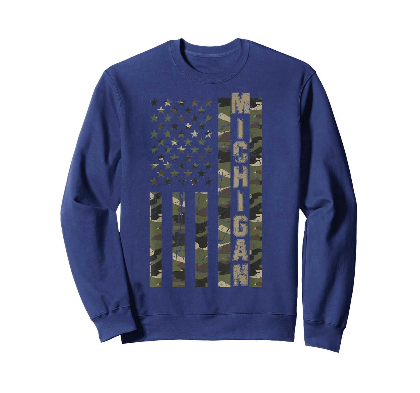 Michigan United States Distressed Camo w US Flag T-Shirt
