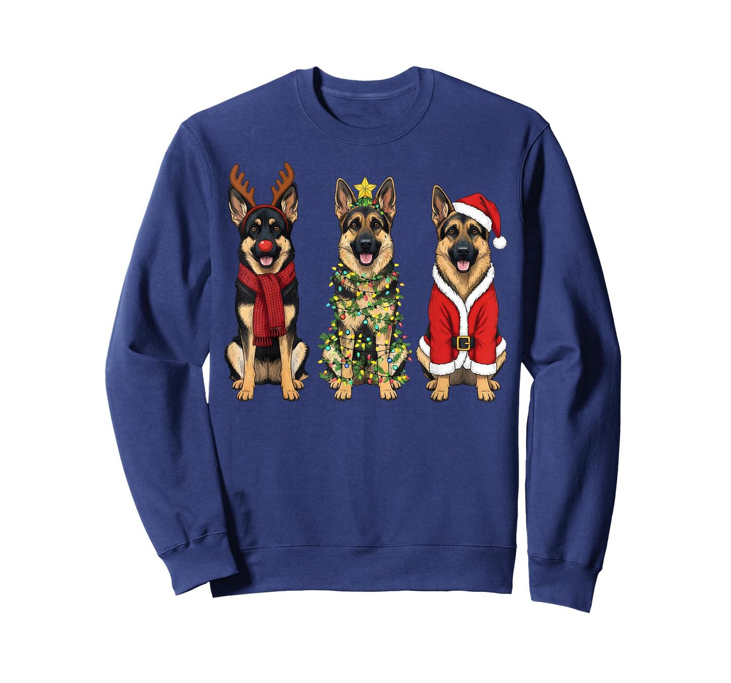 Retro Christmas German Shepherd Santa Reindeer GSD Dog Lover T-Shirt
