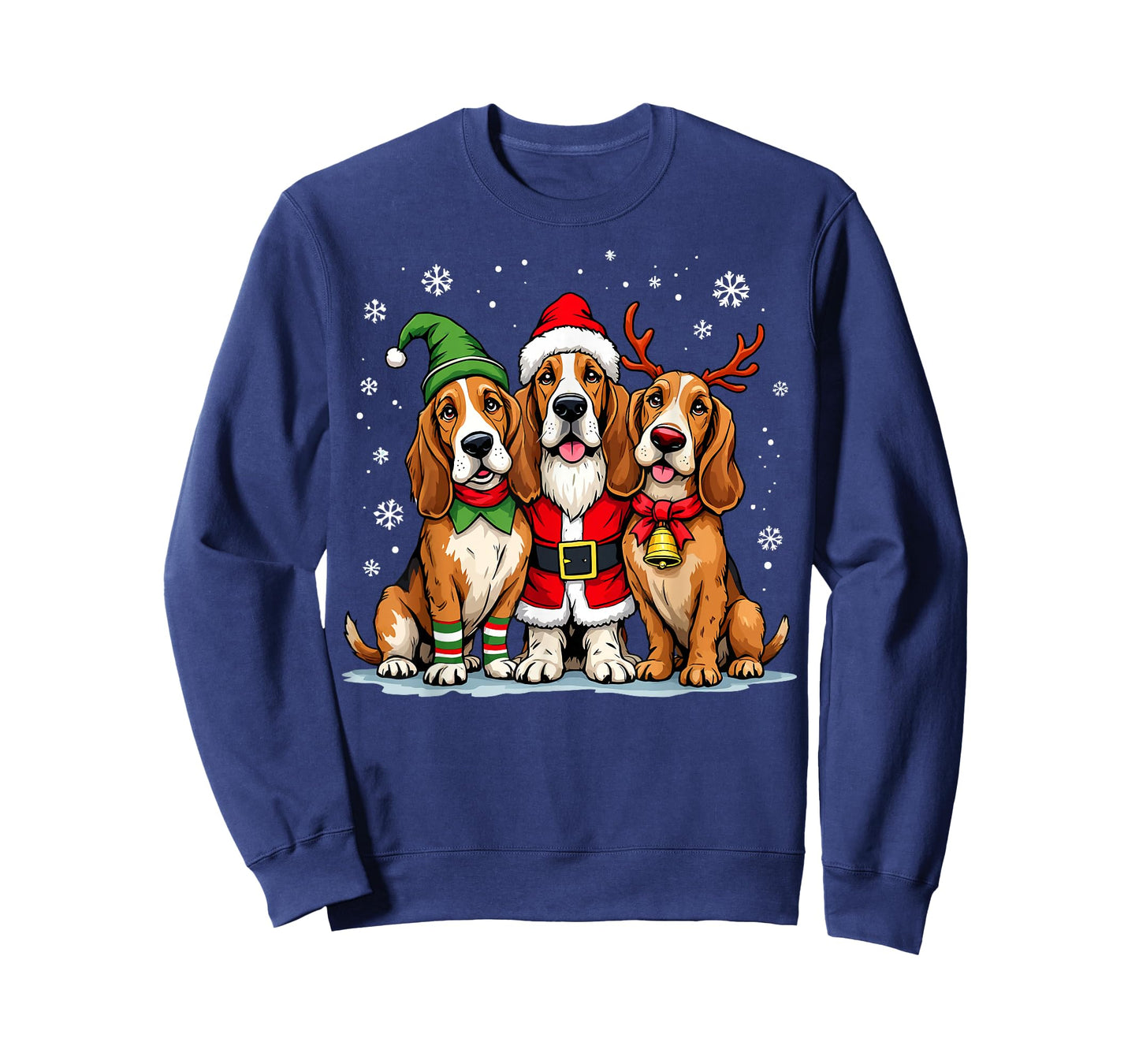 Basset Hound Christmas Dogs Funny Santa Reindeer Elf Holiday T-Shirt