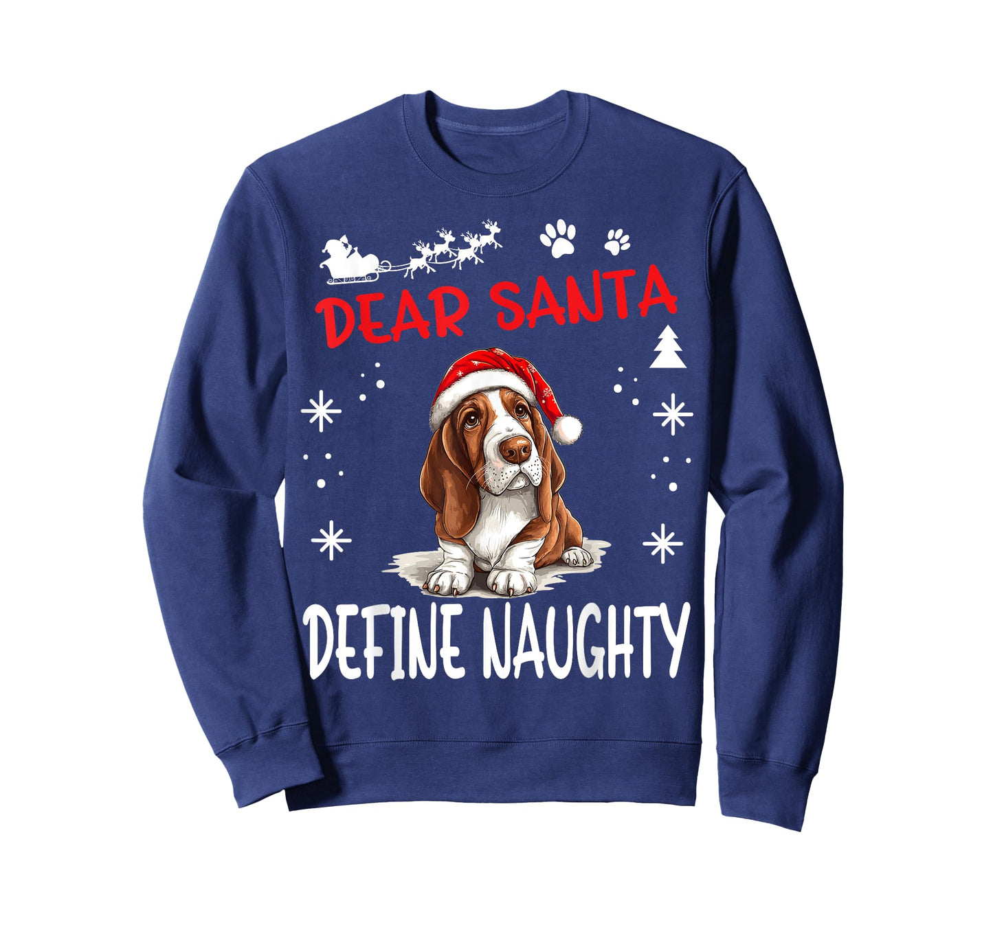 Cute Basset Hound Dog Christmas Dear Santa Define Naughty Men Women Kids T-Shirt
