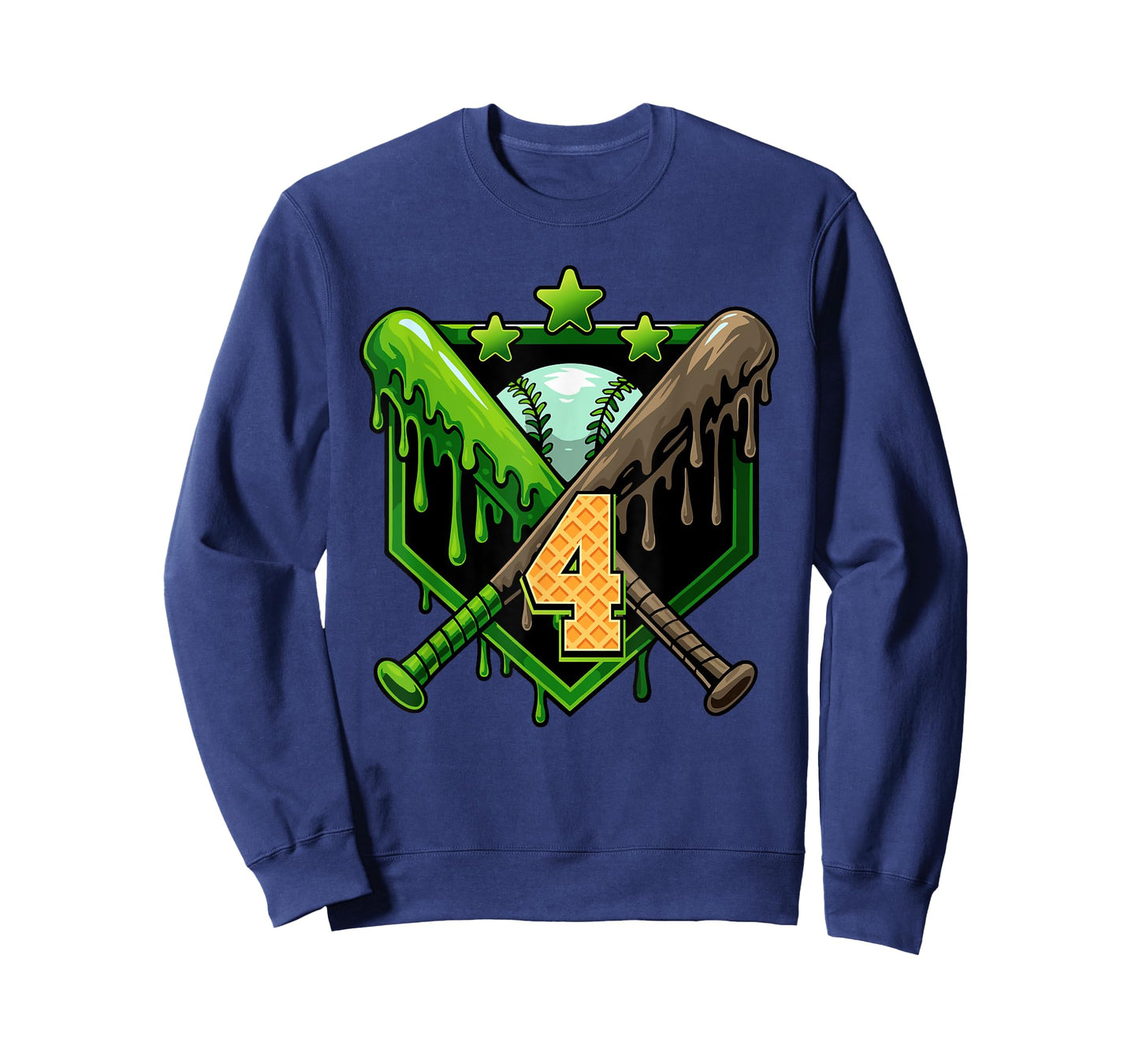 Baseball Drip 4th Birthday Boy Ice Cream Drip 4 Year Old T-Shirt
