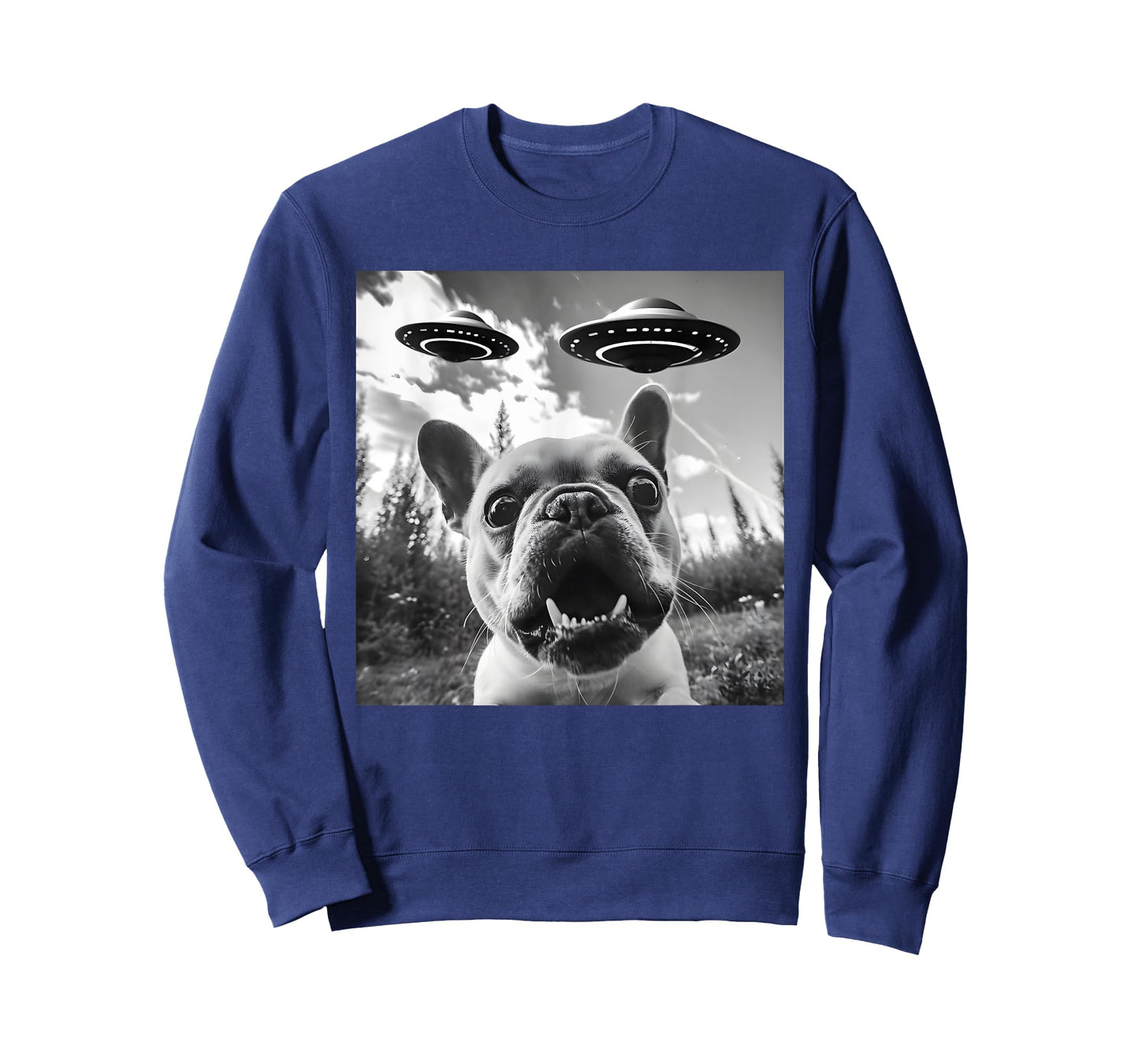 Funny French Bulldog Selfie with UFO Men Graphic T-Shirt