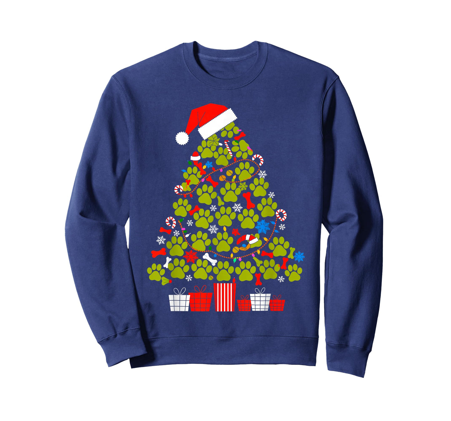 Dog Paw Christmas Tree Funny Dog Lover Ugly Xmas Sweater T-Shirt