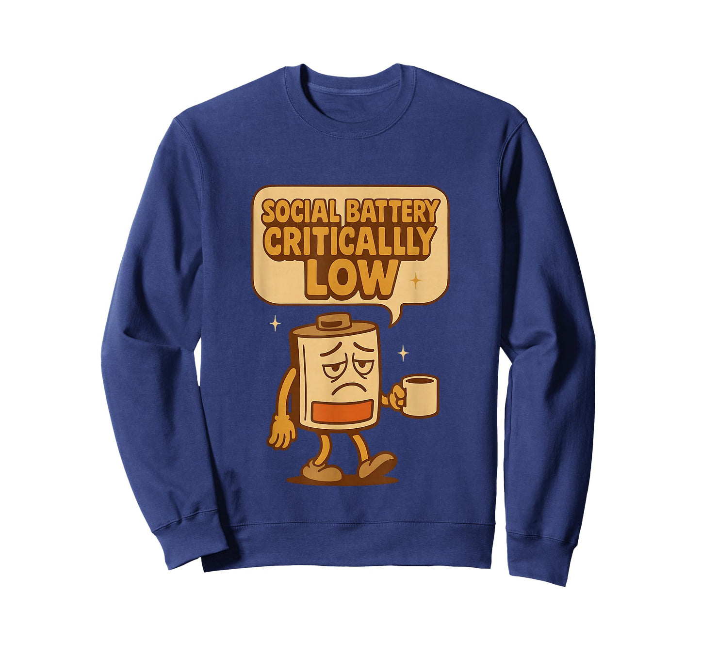 Social Battery Critically Low Funny Introvert Coffee Retro T-Shirt