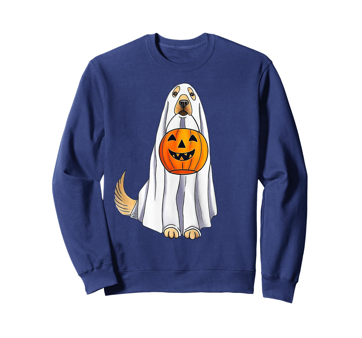 Funny Halloween Golden Retriever Dog Ghost and Pumpkin Women T-Shirt