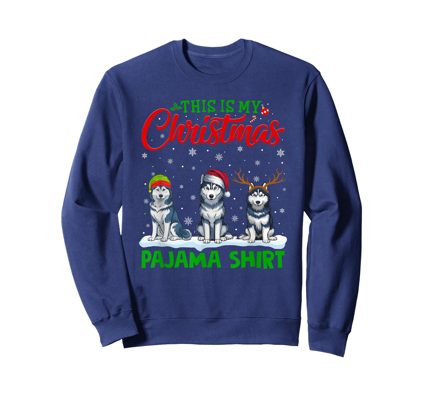 Xmas Santa Hat Reindeer Siberian Husky Dog Christmas Pajama T-Shirt