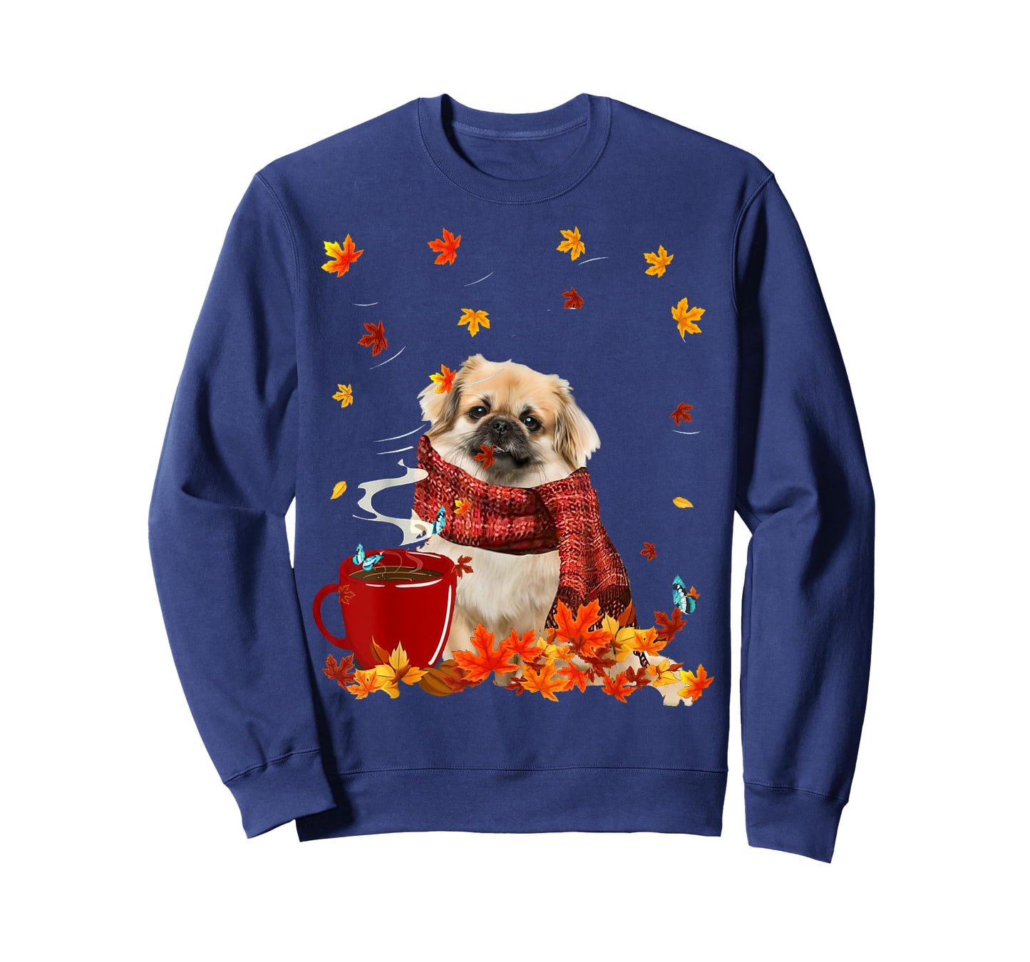 Tibetan Spaniel Fall Red Scarf Autumn Leaf For Dog Lover Men Women T-Shirt