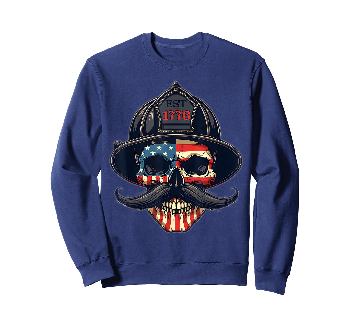 Firefighter Skull Mustache Fire Fighter Fireman USA Flag T-Shirt