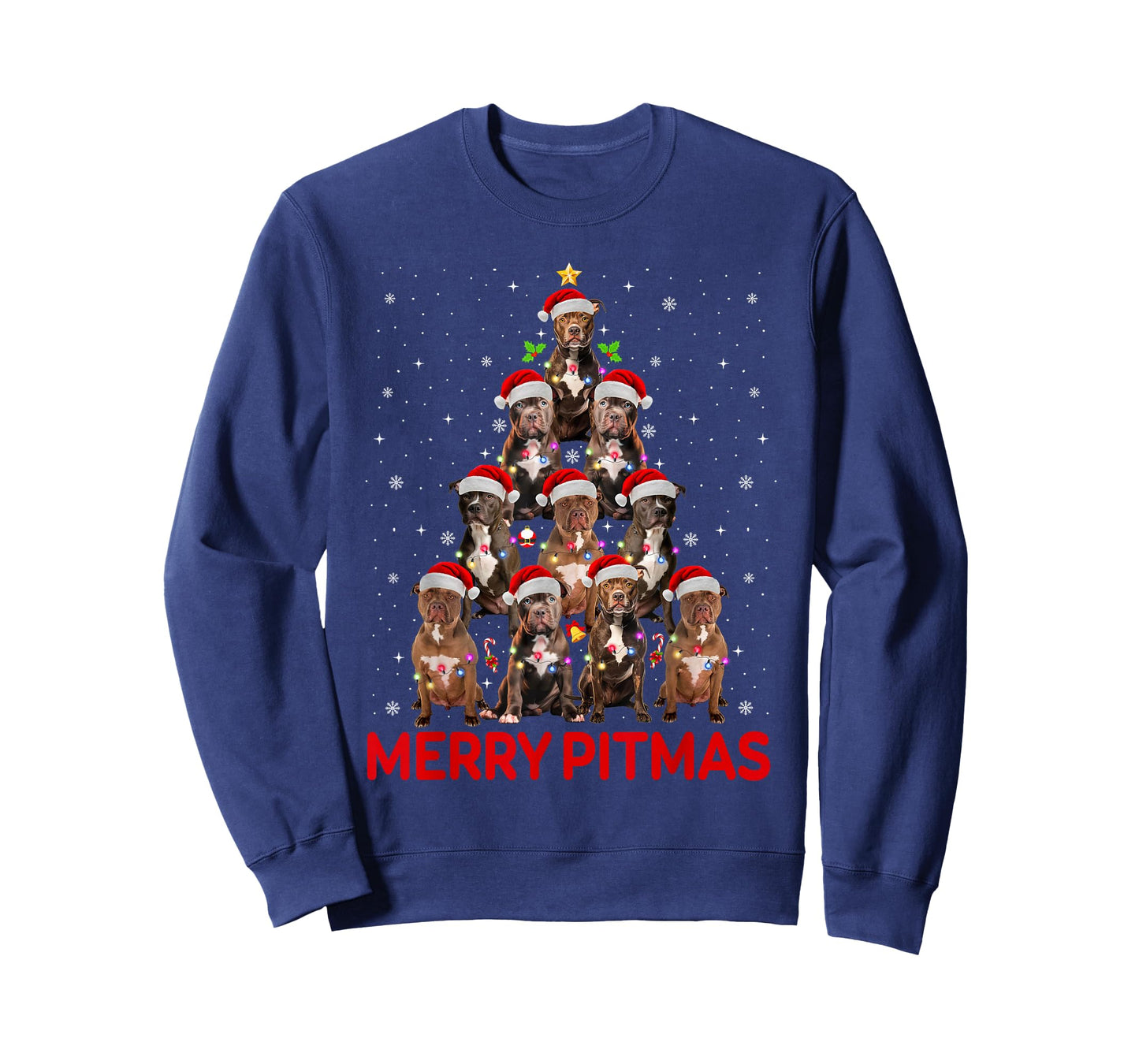 Merry Pitmas Pitbull Dog Christmas Tree Funny Xmas Dog Lover T-Shirt