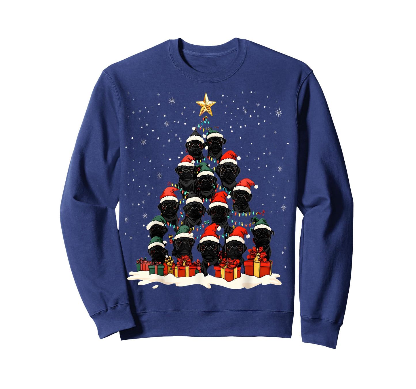 Black Pug Christmas Tree Dog Santa Xmas Merry Dogmas T-Shirt