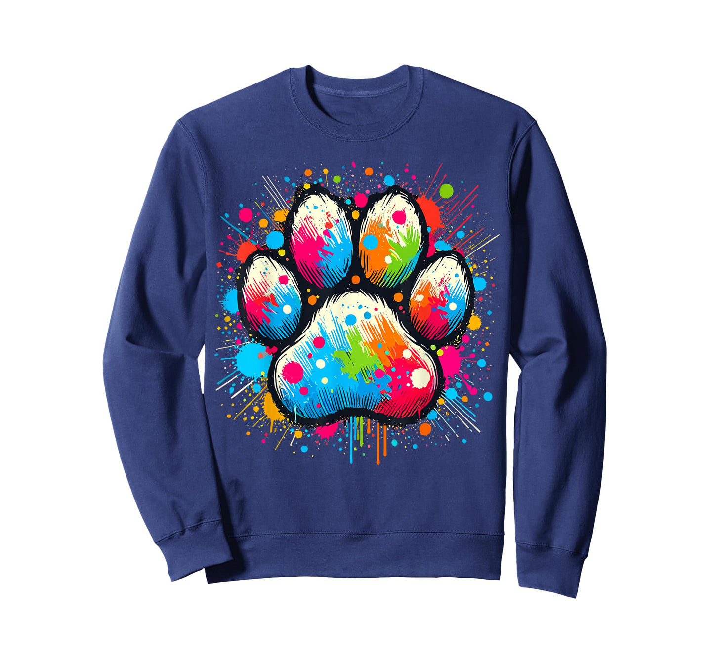 Dog Paw Lover Print Colorful Paw Dog T-Shirt, Unisex-Adults & Kids, Black, Small, Short Sleeve, Crew Neck, Classic Fit