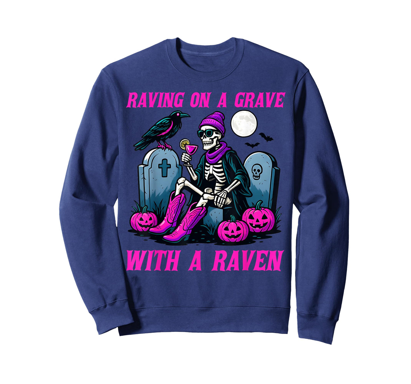 Raving on a Grave with a Raven Halloween Skeleton Party T-Shirt