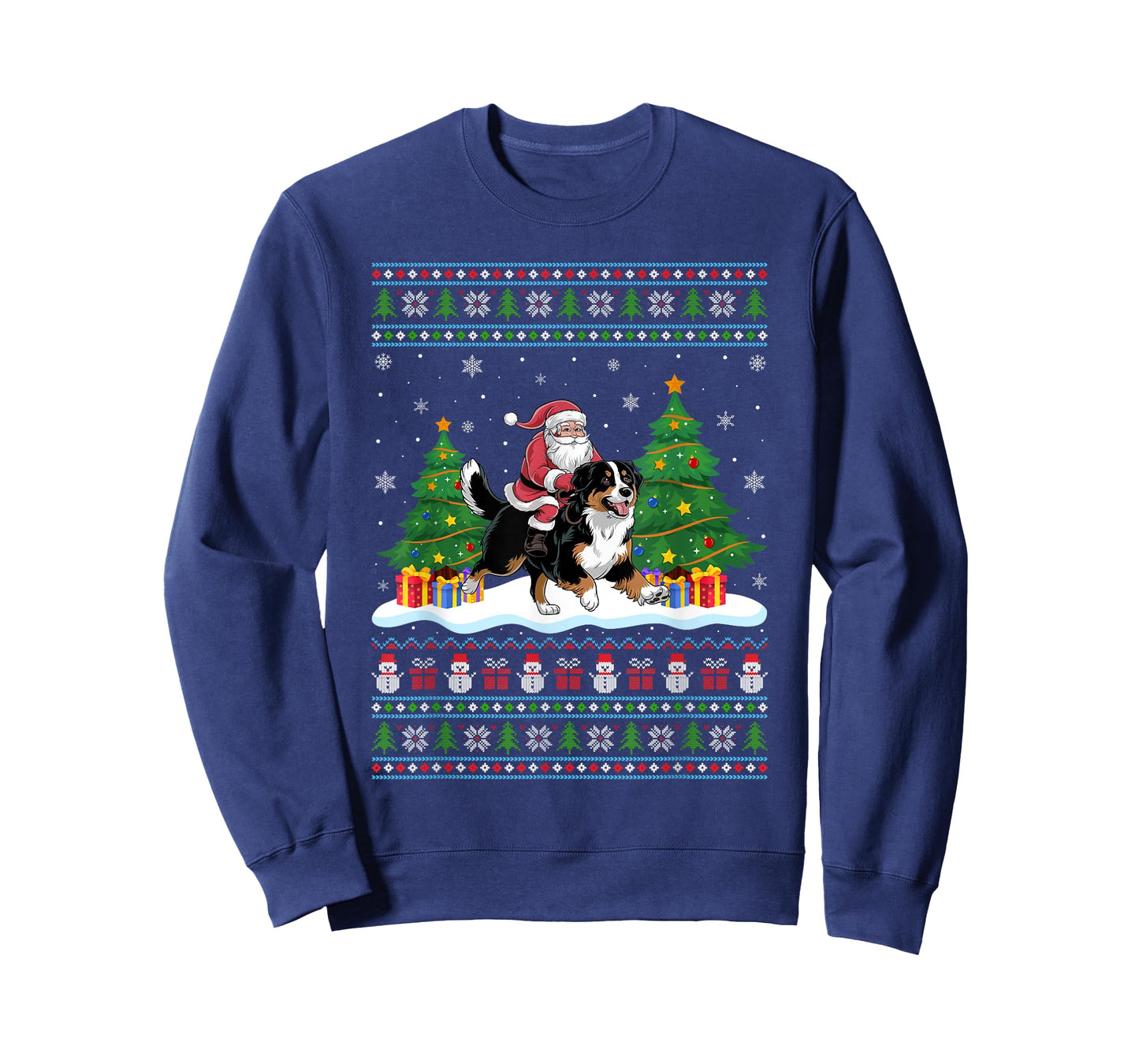 Santa Riding Bernese Mountain Dog Tree Lights Xmas Sweater T-Shirt