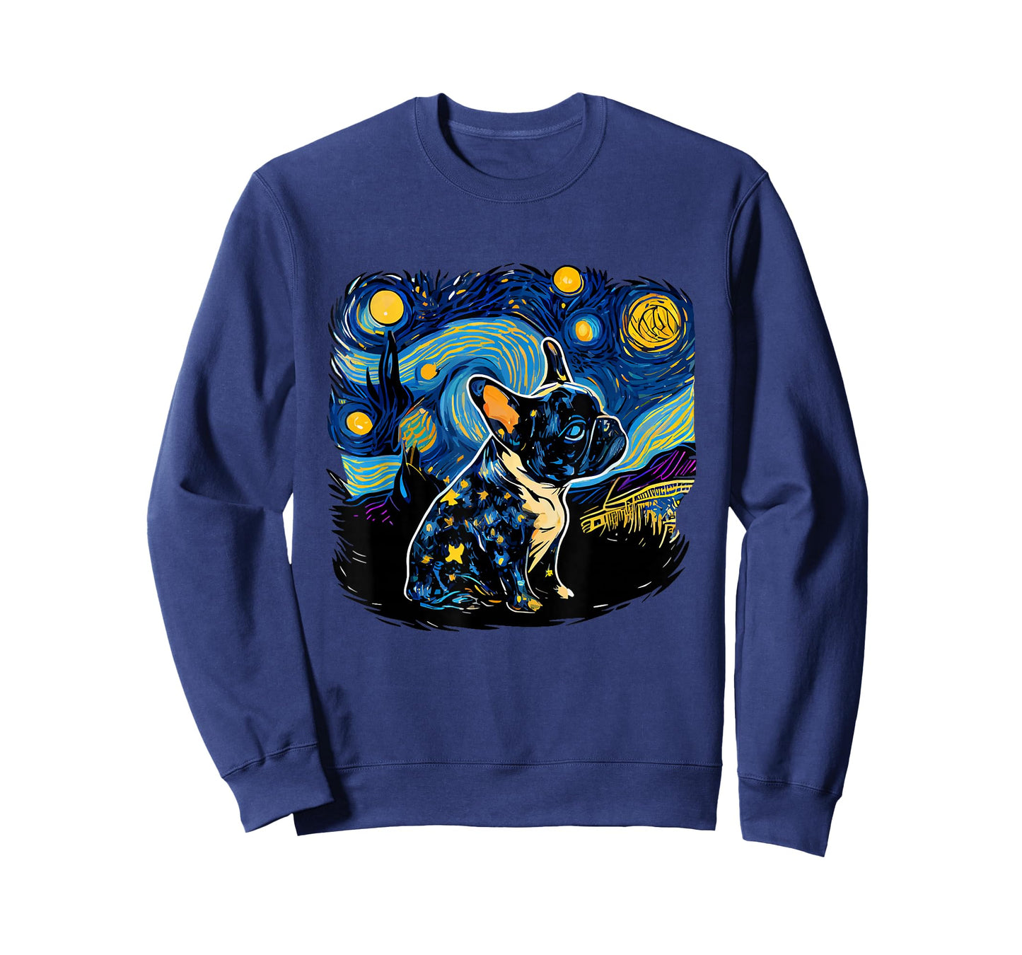 Black Frenchie French Bulldog Starry Night Van Gogh Colorful T-Shirt