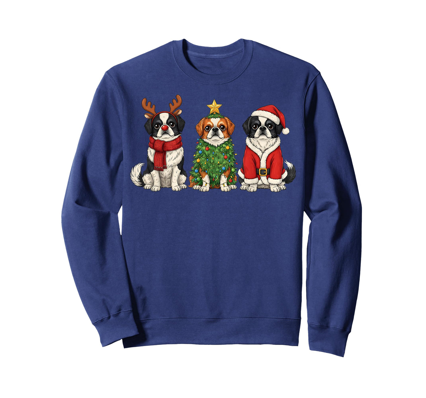 Retro Christmas Japanese Chin Santa Reindeer Dog Lover T-Shirt