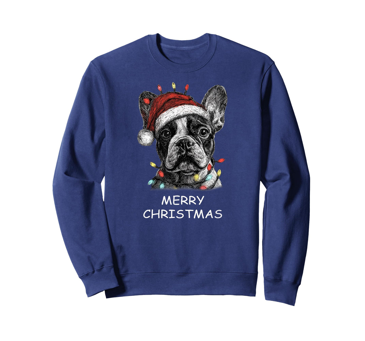 Funny French Bulldog Dog Santa Hat Xmas Lights Christmas T-Shirt