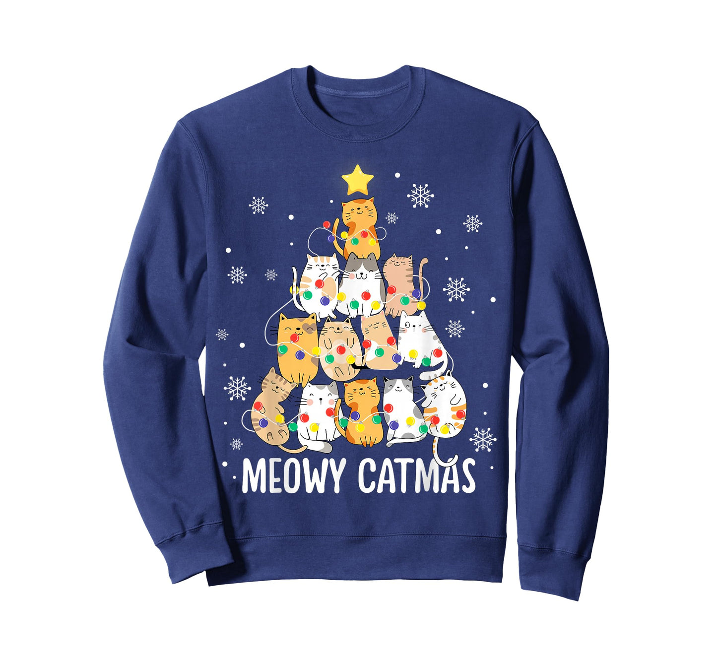 Meowy Catmas Cat Christmas Tree Lights Kitten Xmas Cat Lover T-Shirt