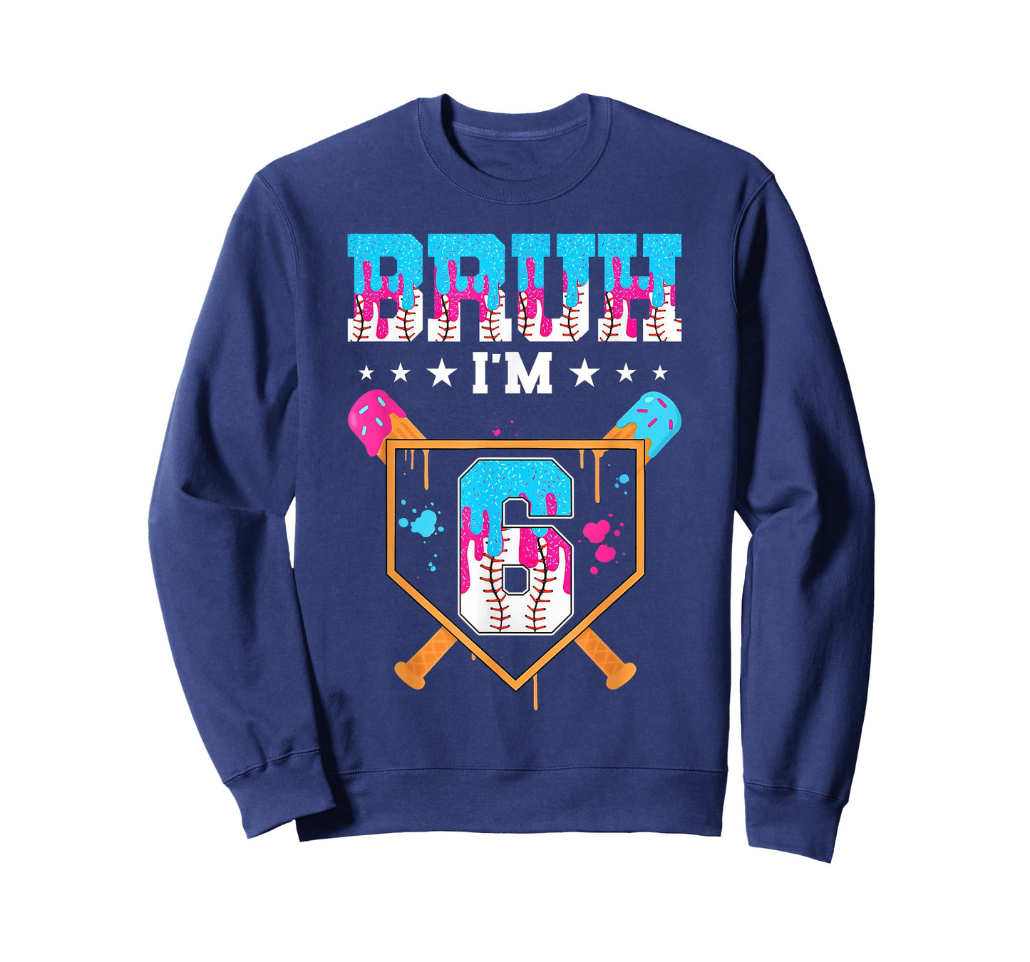 Bruh 6th Birthday Boy Baseball Ice Cream Drip 6 Year Old Boy T-Shirt