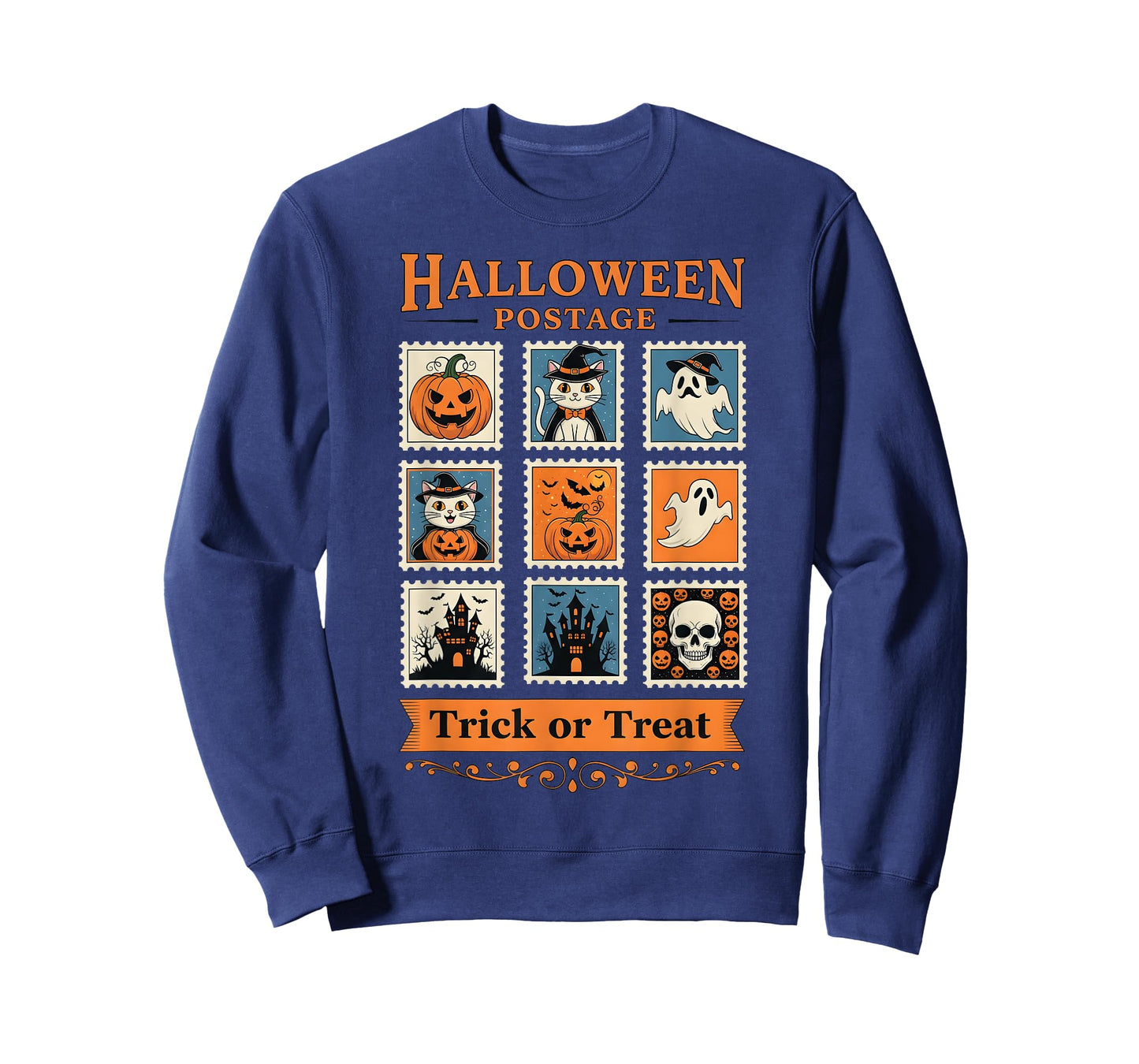 Halloween Postage Trick or Treat Ghost Skull Cat T-Shirt
