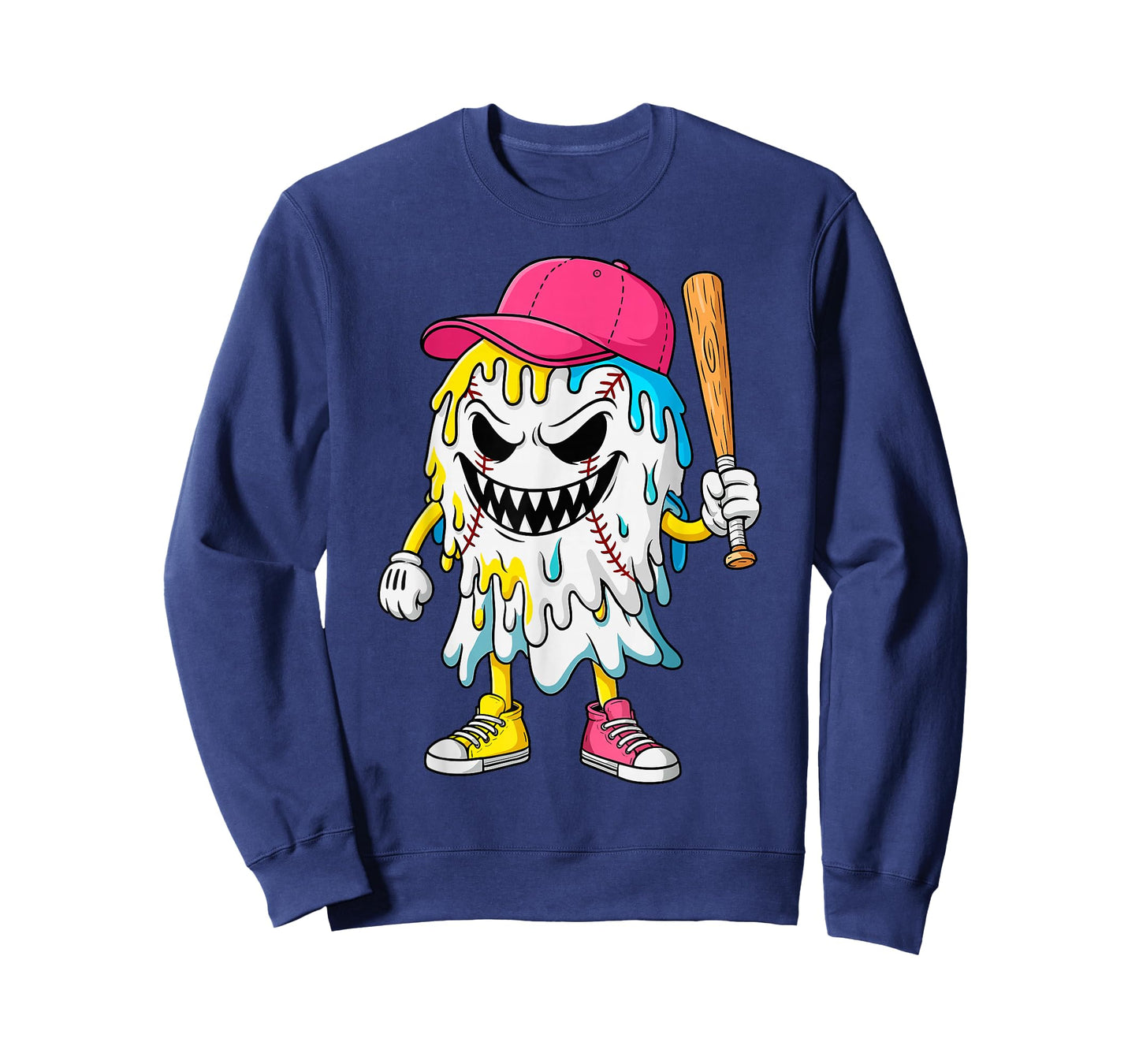 Ice Cream Drip Ghost Baseball Lovers Baseball Drip Halloween T-Shirt