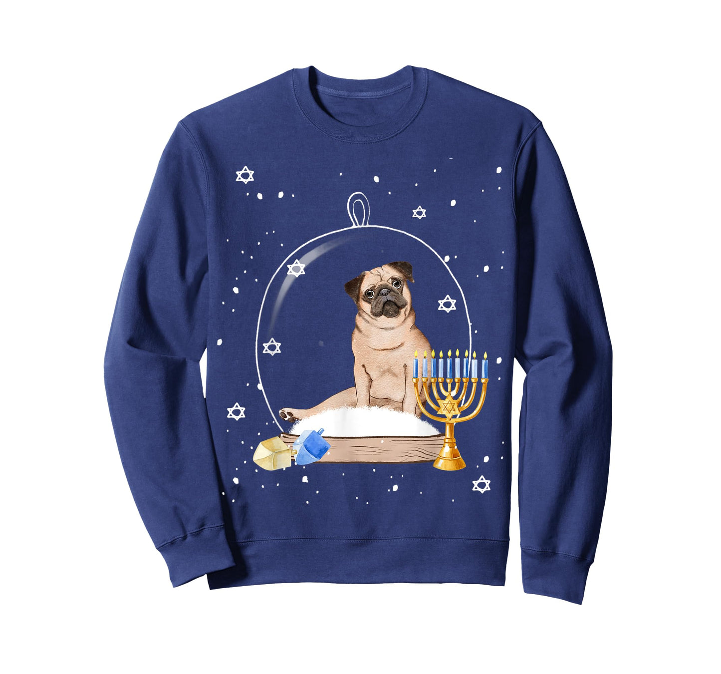 Hanukkah Pug Dog Snow Globe Pajama T-Shirt for Men Women Kids