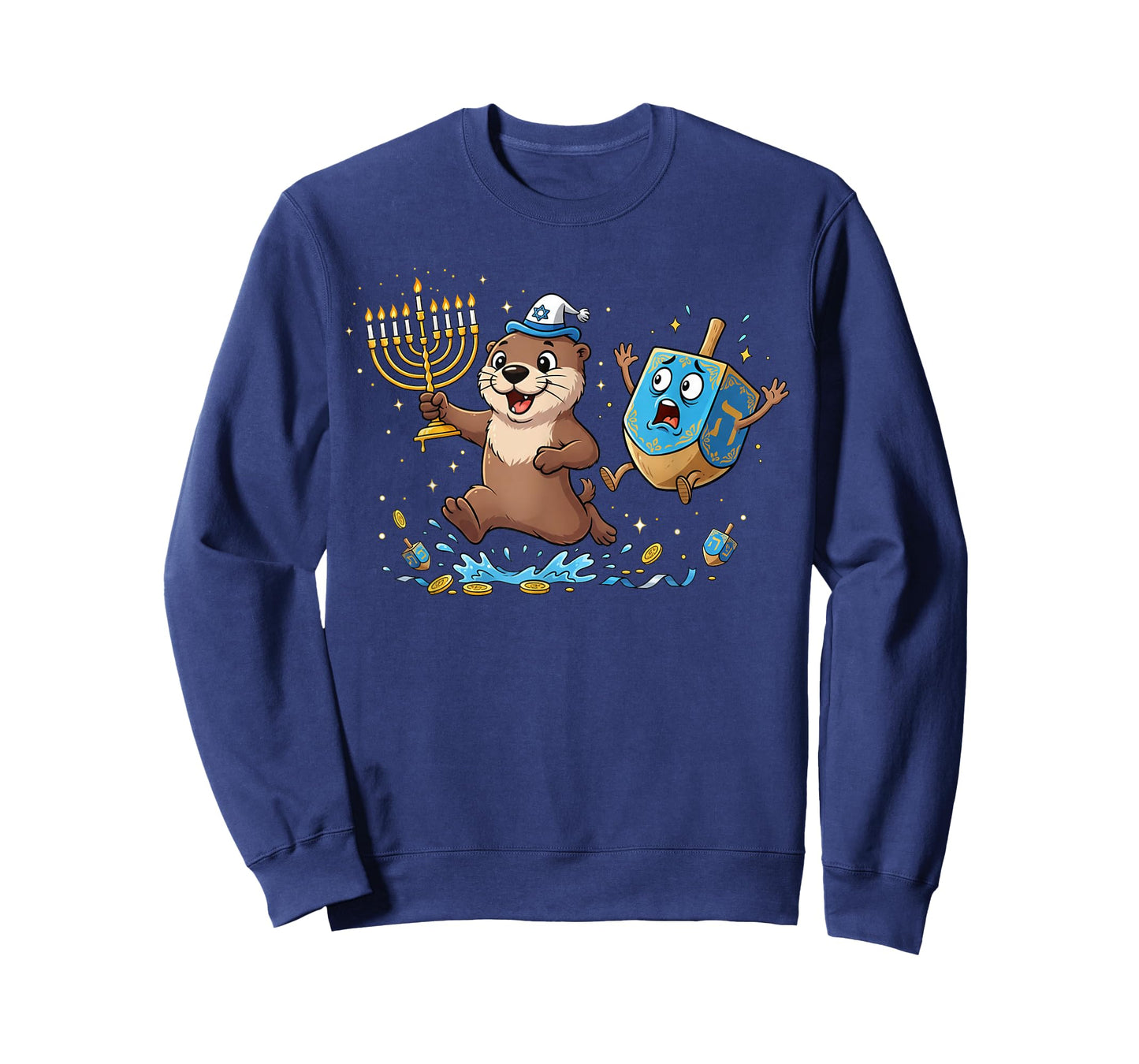 Funny Otter Dreidel Menorah Hanukkah Kids Womens Mens T-Shirt