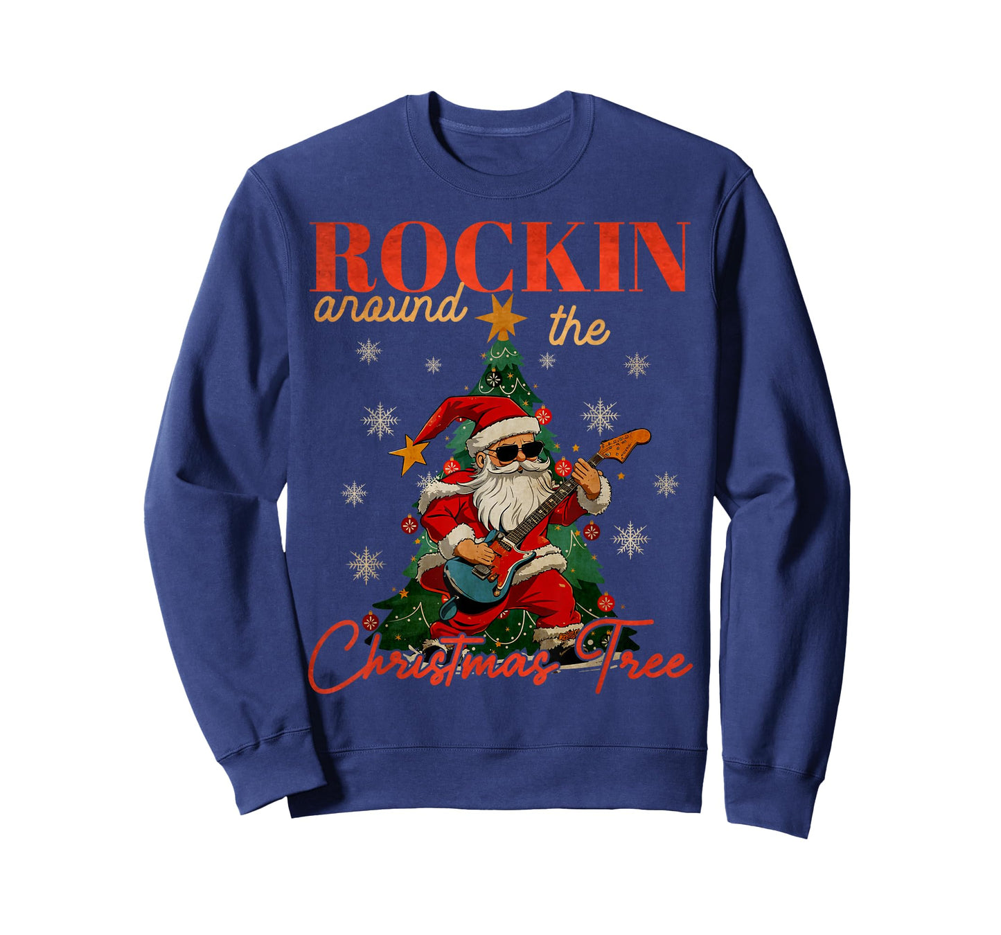 Rocking Around The Christmas Tree Santa Rock and Roll Guitar T-Shirt