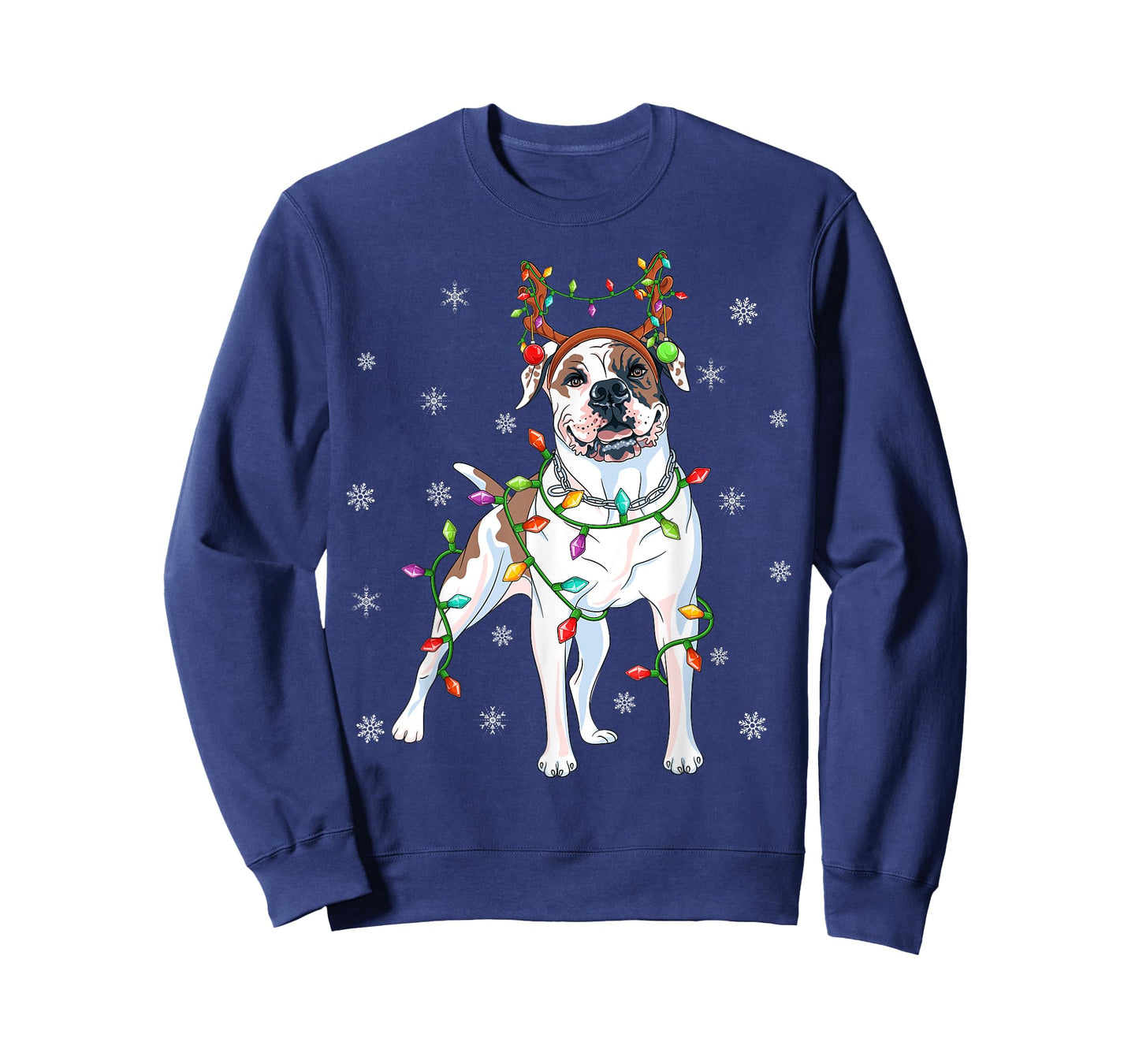 Xmas Lighting Reindeer Hat American Bulldog Christmas T-Shirt