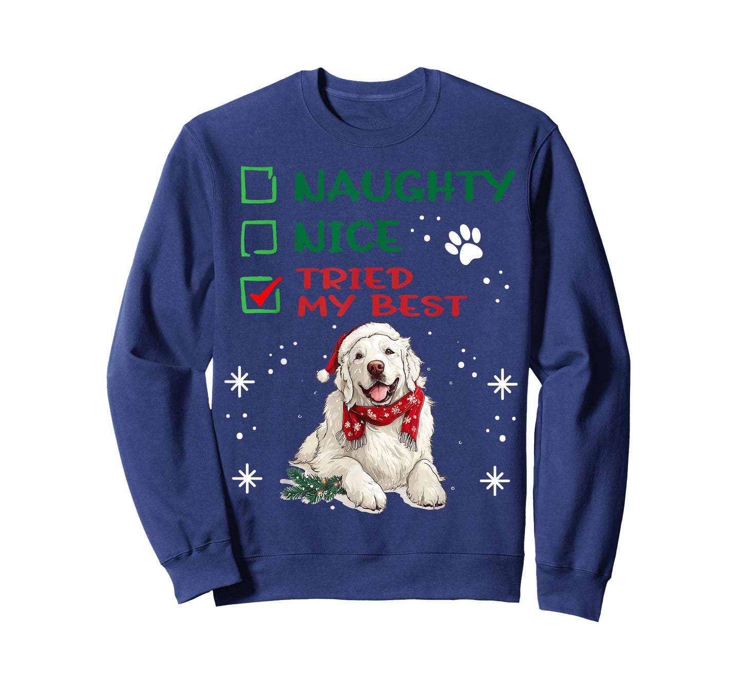 Cute Great Pyrenees Dog Christmas Naughty Nice Tried my Best T-Shirt