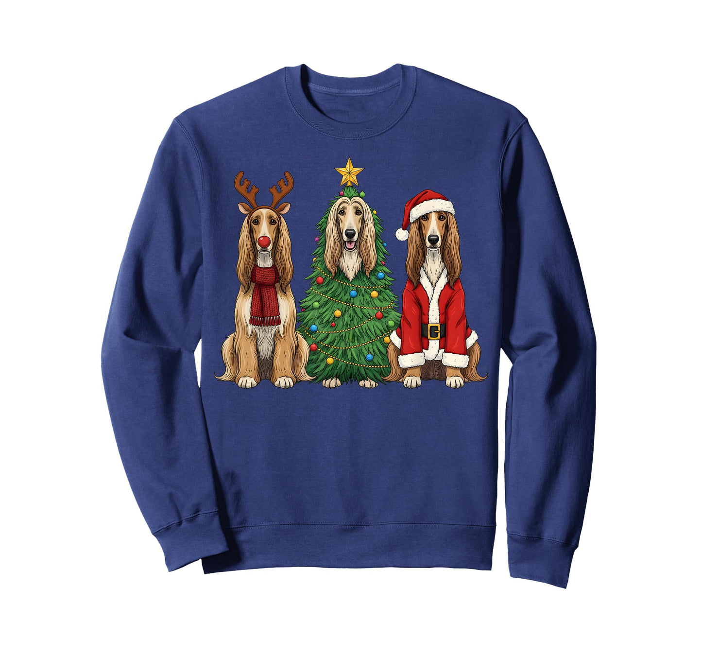 Retro Christmas Afghan Hound Santa Reindeer Dog Lover T-Shirt