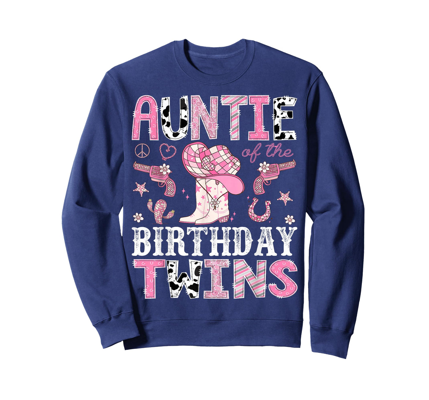 Auntie of The Birthday Twins Pink Rodeo Cowgirl Western T-Shirt