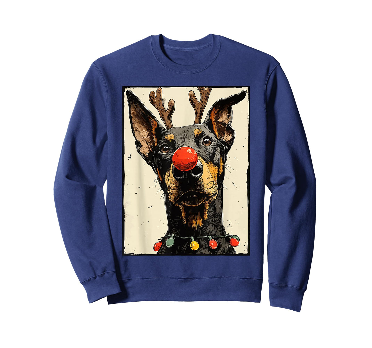 Funny Christmas Doberman Dog Holiday Lights Festive Animal T-Shirt