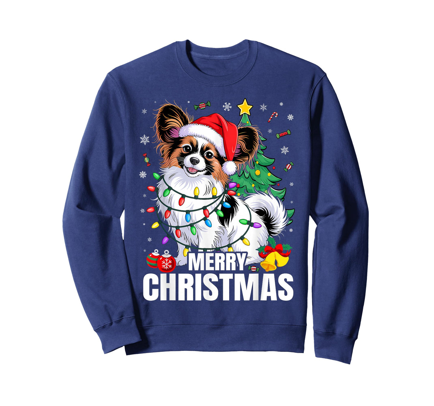 Papillon Dog Santa Hat Funny Merry Christmas Dogs Lovers T-Shirt