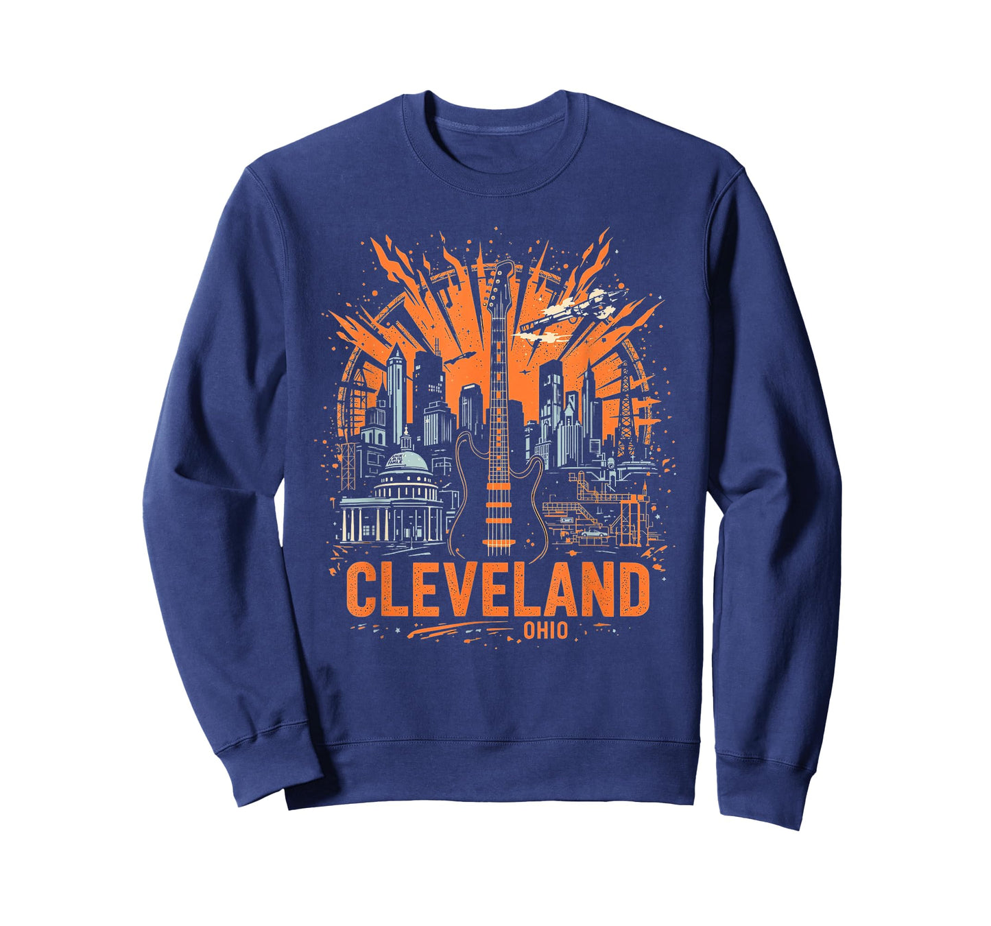 Vintage Cleveland Ohio Guitar Skyline Cityscape T-Shirt