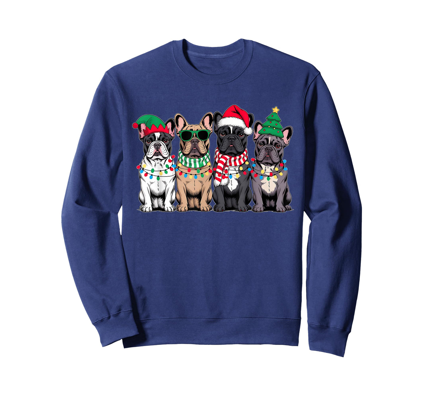 Four French Bulldog Dogs Christmas Funny Santa Reindeer Xmas T-Shirt