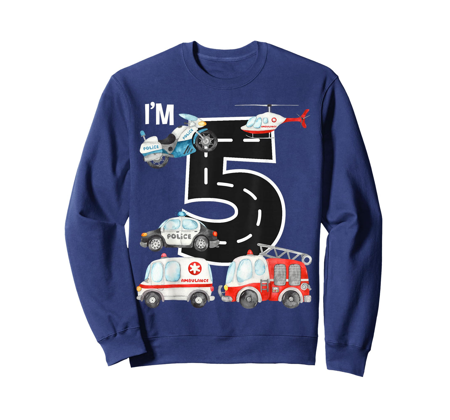 Emergency Vehicles 5th Birthday Fire Truck Police Car Boys T-Shirt