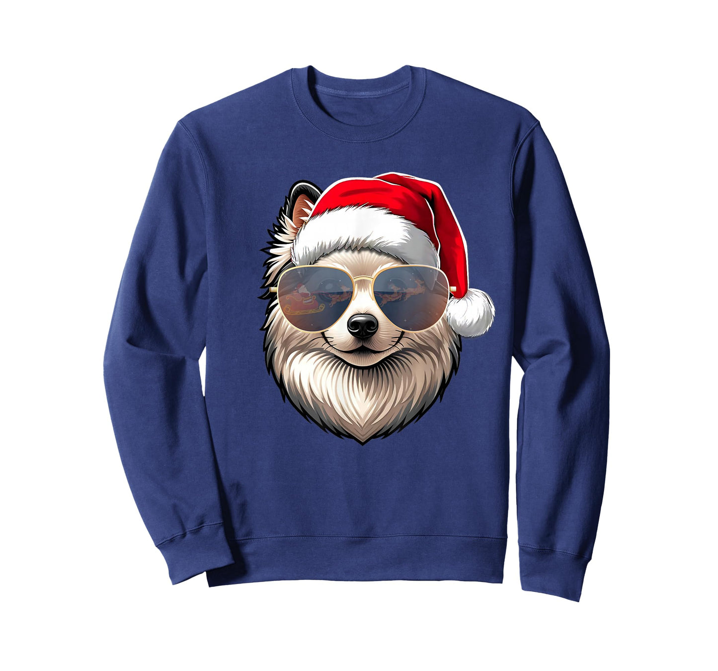 Ugly Sweater X-mas Santa American Eskimo Dog Christmas T-Shirt
