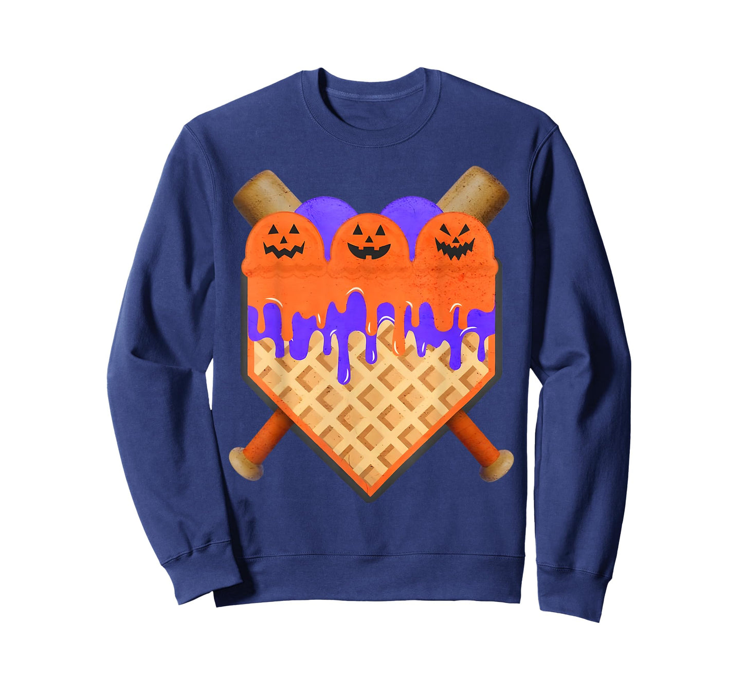 Baseball Home Plate Ice Cream Drip with Pumpkin Faces T-Shirt