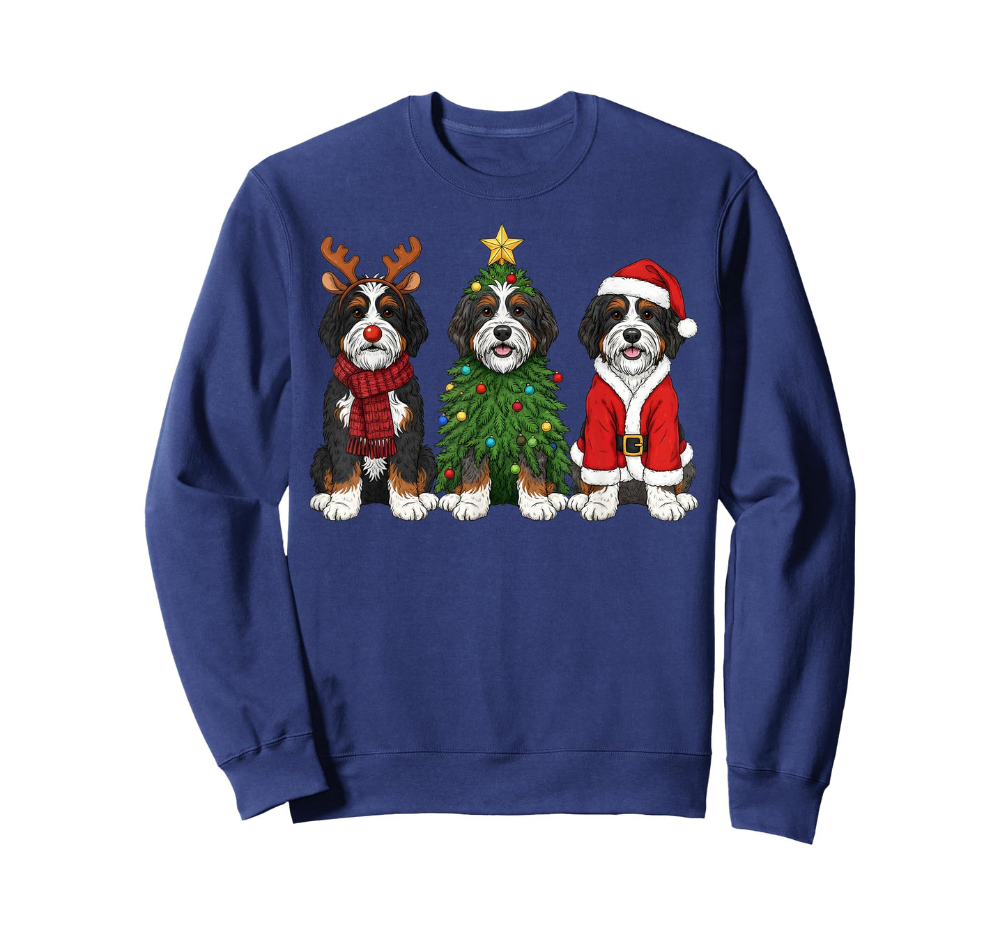 Retro Christmas Bernedoodle Santa Reindeer Dog Lover T-Shirt