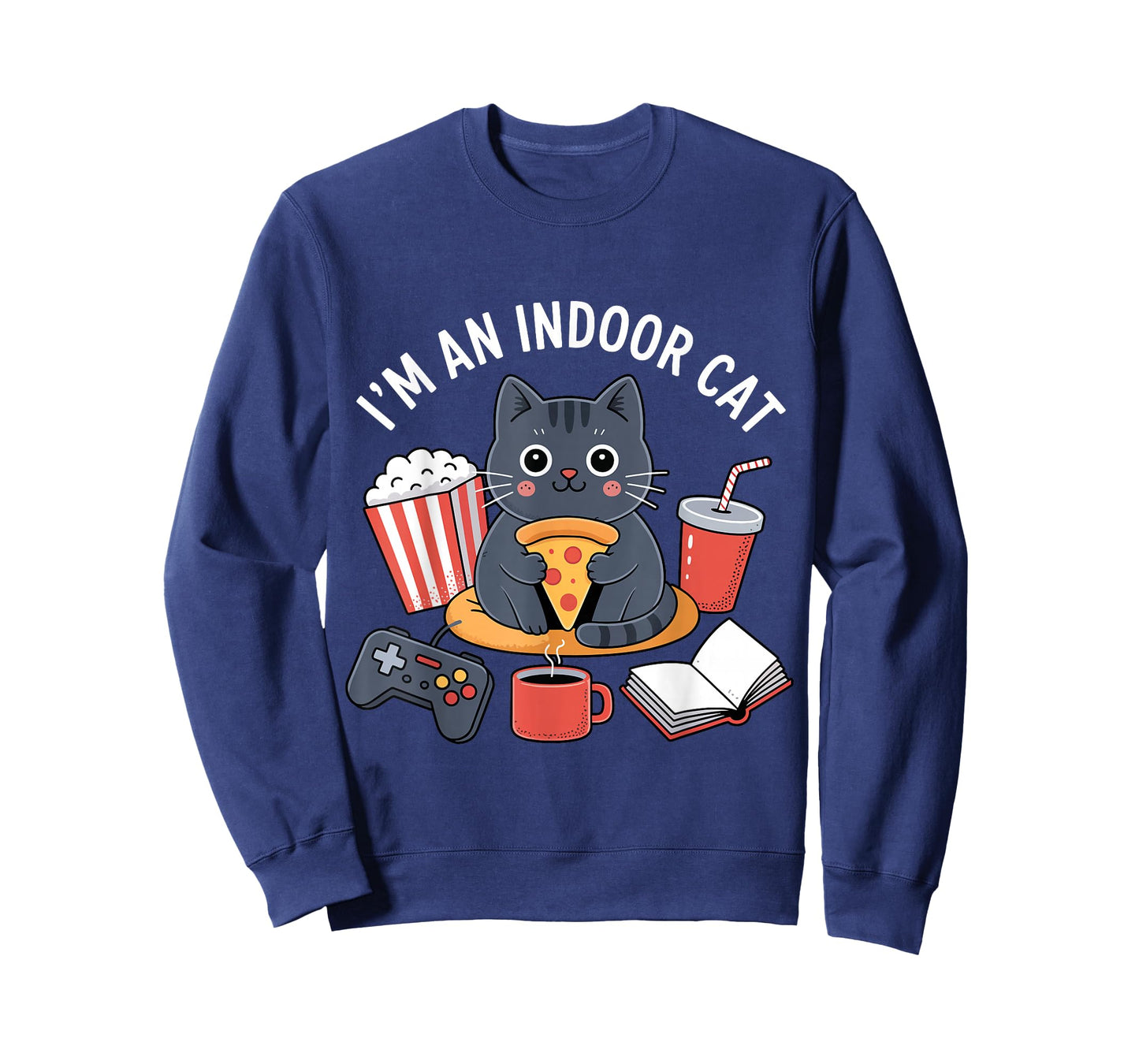 I'm an Indoor Cat Kawaii Cat Eating Pizza Playing Games T-Shirt