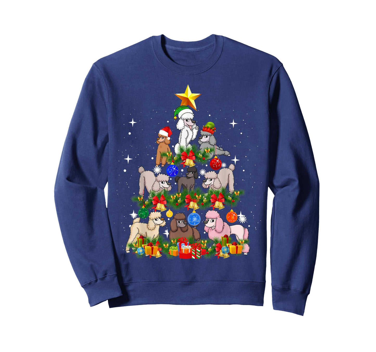Funny Poodle Christmas Tree Santa Hat Xmas Holiday Costume Men Women Kids T-Shirt