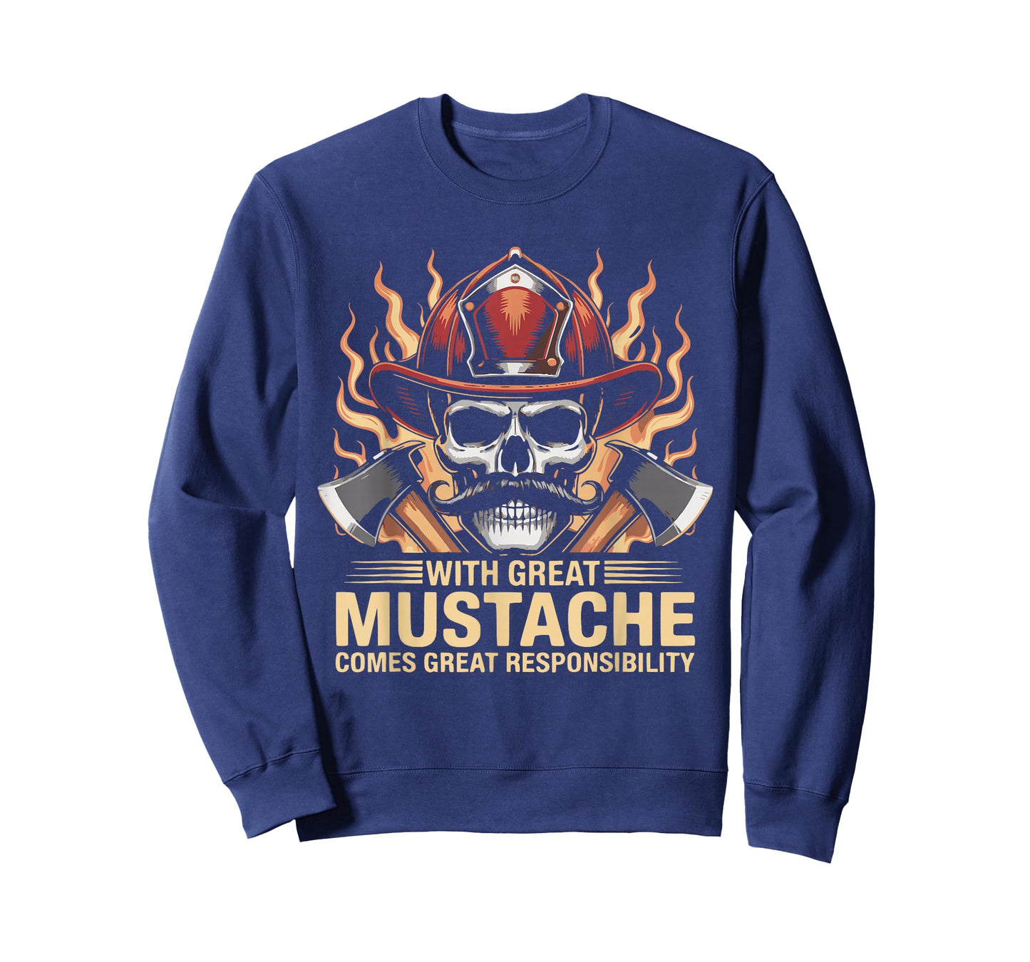 Firefighter Mustache Skull Hero Flame Axes First Responders T-Shirt