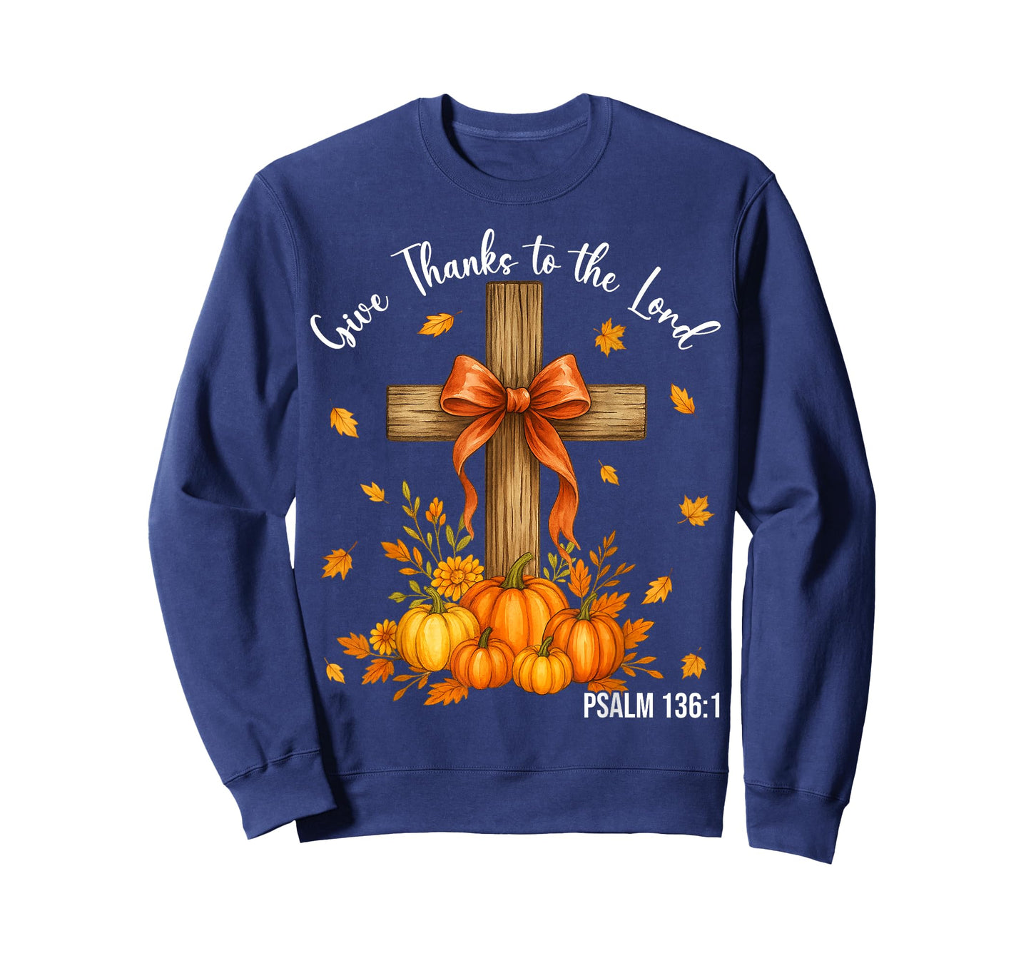 Give Thanks to The Lord Cross Christian Thanksgiving Fall T-Shirt