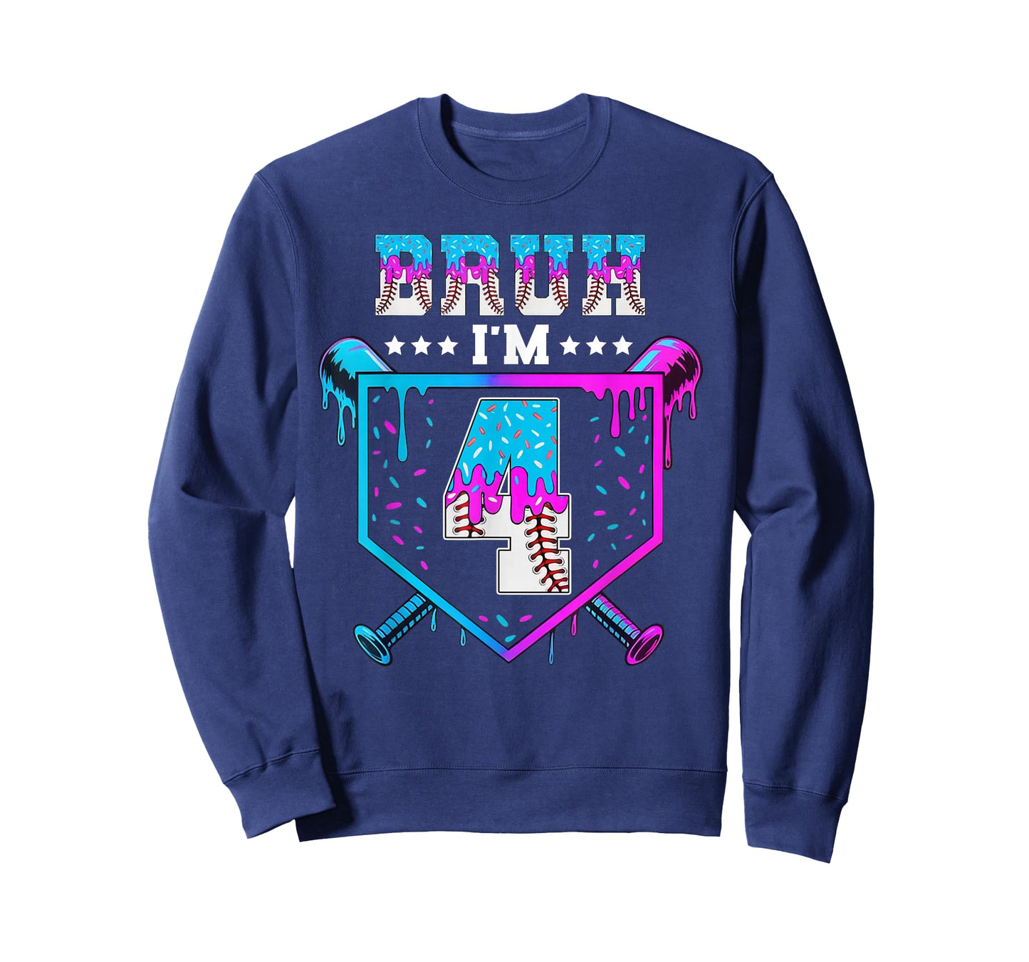 Bruh 4th Birthday Boy Baseball Ice Cream Drip 4 Year Old Boy T-Shirt