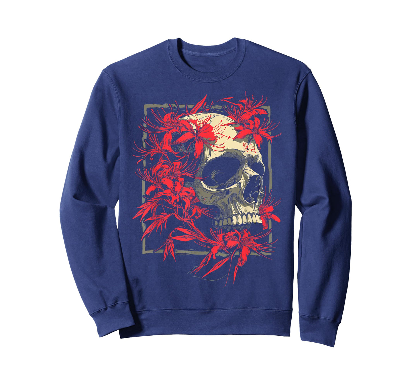 Red Spider Lily Flower Skull Skeleton Japanese Anime Otaku T-Shirt