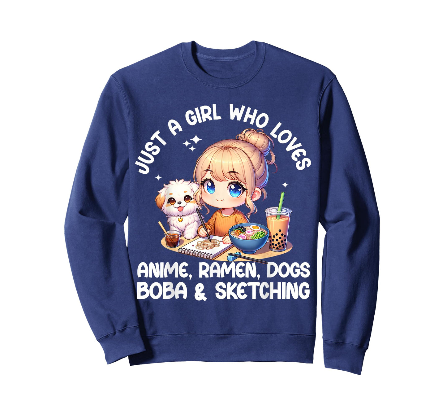 Just A Girl Who Loves Anime Ramen Dogs Boba And Sketching T-Shirt