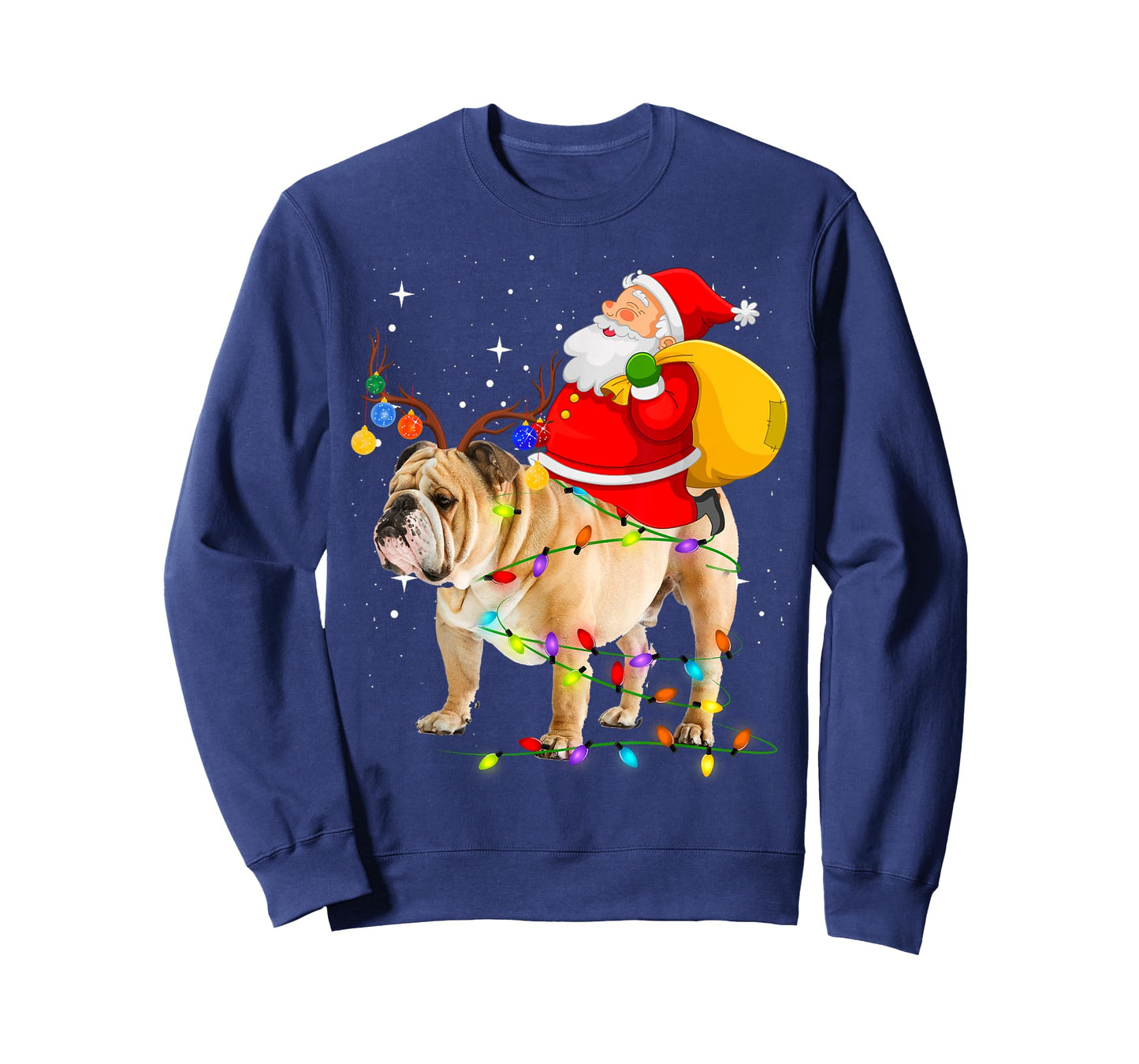 English Bulldog Christmas Lights Santa Xmas Holiday Costume T-Shirt for Men Women Kids