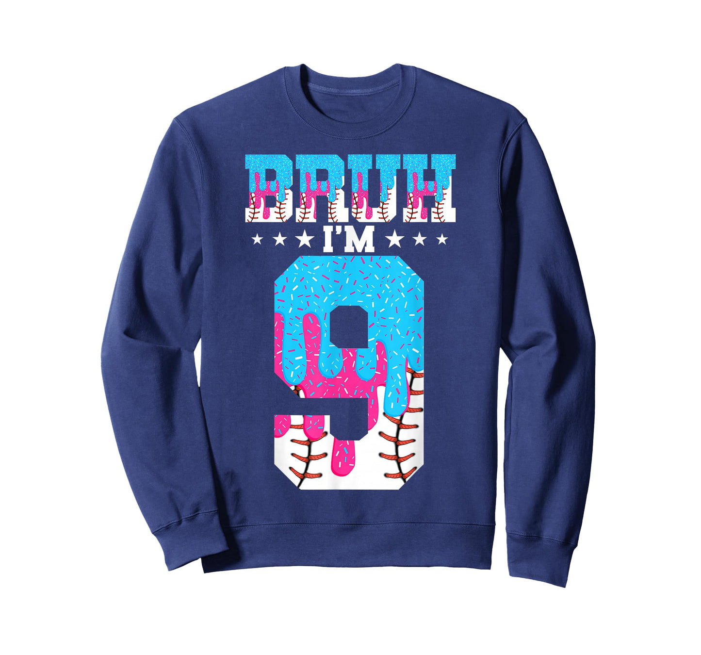 Bruh 9th Birthday Boy Baseball Ice Cream Drip 9 Year Old Boy T-Shirt